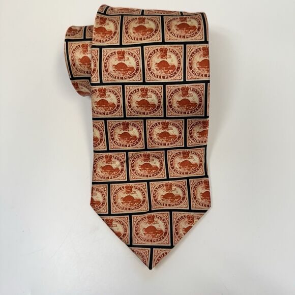 Museum Artifacts Province Of Canada 1851 First Postage Stamp 100% Silk Neck Tie - Picture 1 of 7